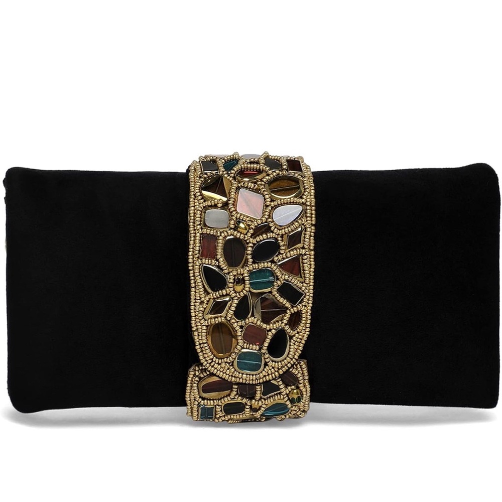 Elegant Black Clutch Shoulder bag with Mosaic Accent